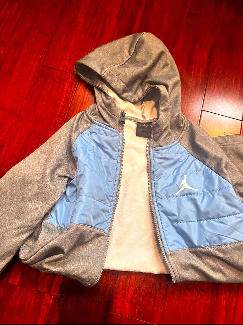Jordan Kids Gray & Blue Color Block Hooded Jacket